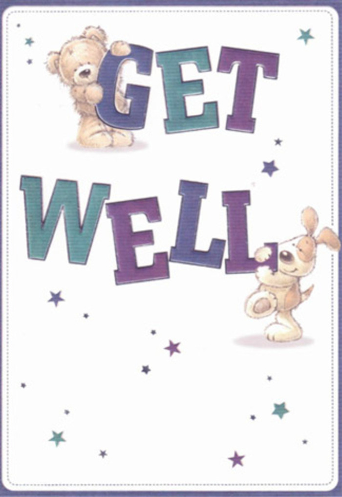 This heartfelt get well card, reminiscent of the joy you find in a surprise bouquet at a Parsons Green doorstep, brings a gentle wave of encouragement. A sweet bear and an endearing puppy form the centrepiece, their eyes bright with compassion and playfulness. Around them, star-shaped confetti floats through the clean, inviting background, echoing the way cheerful petals might be scattered on a sunny day in Hurlingham Park. The typography is bold and celebratory-broad, hand-lettered strokes in shades of purple and aqua lend a sense of strength, grounding the playful composition. There's an almost tactile richness to the scene; brushstrokes suggest the plush softness of the bear's coat and the velvety texture of the puppy's long ears, inviting a comforting touch. It's easy to imagine pairing this card with a hand-tied bouquet from Florist Parsons Green, each crafted with thoughtfulness and a deep sense of care for the recovering recipient. The overall impression is one of warmth, serenity, and honest goodwill-a perfect pick-me-up for friends or family along Fulham's tree-lined streets.